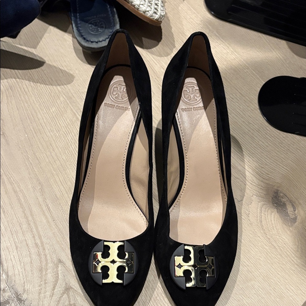 Tory Burch Black Heels with Gold Emblem